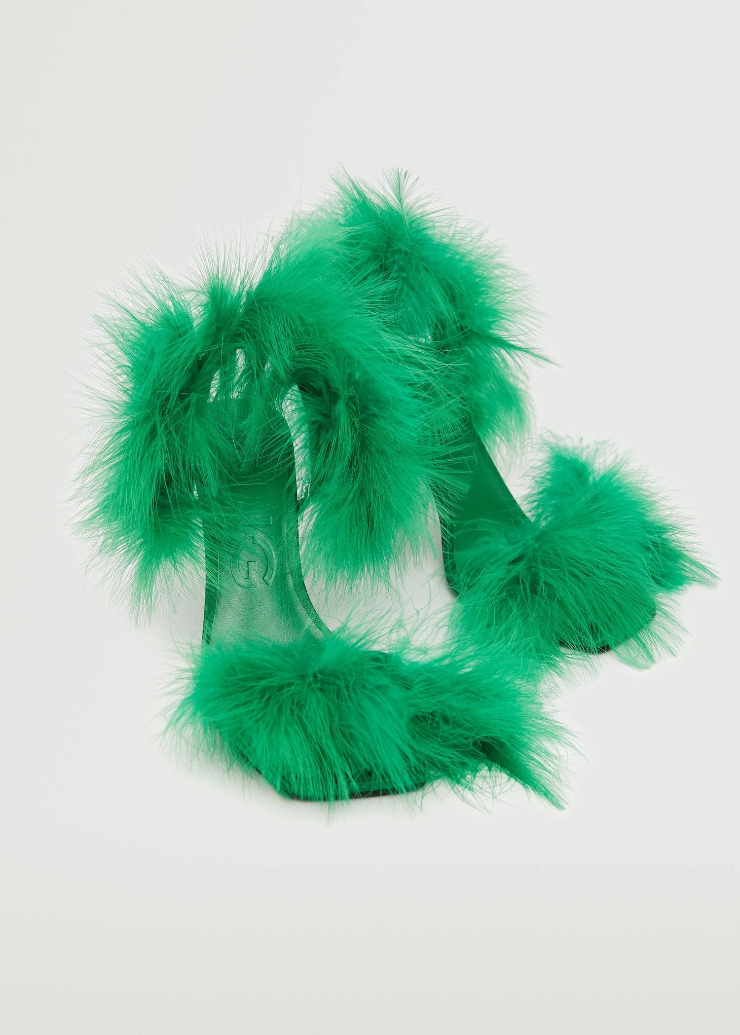 Heeled Feathered Sandals Green 3 Heeled Feathered Sandals Green - Image 2