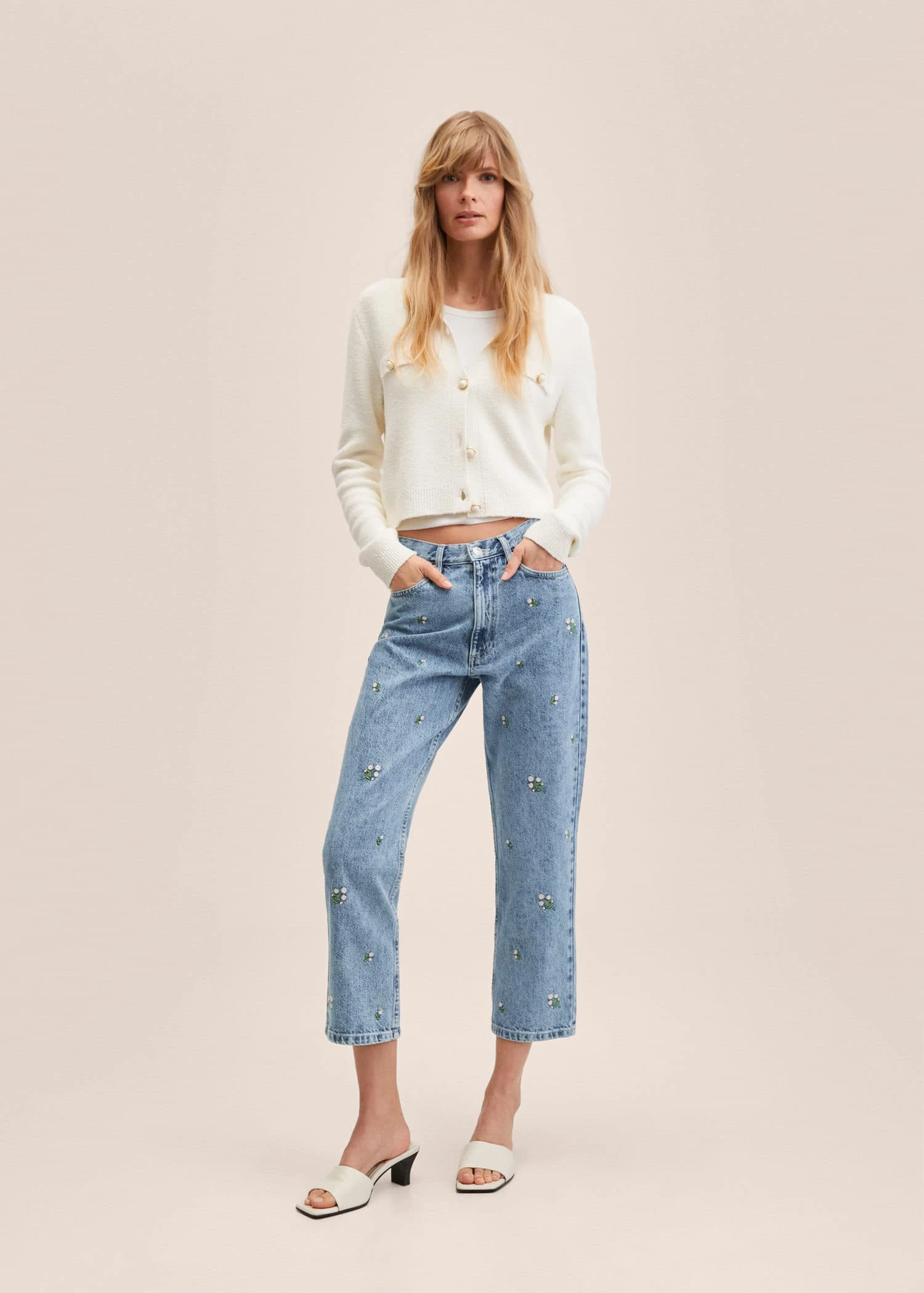 Mango Floral Embroidery Jeans Medium Blue 3 Mango Floral Embroidery Jeans Medium Blue - Image 2