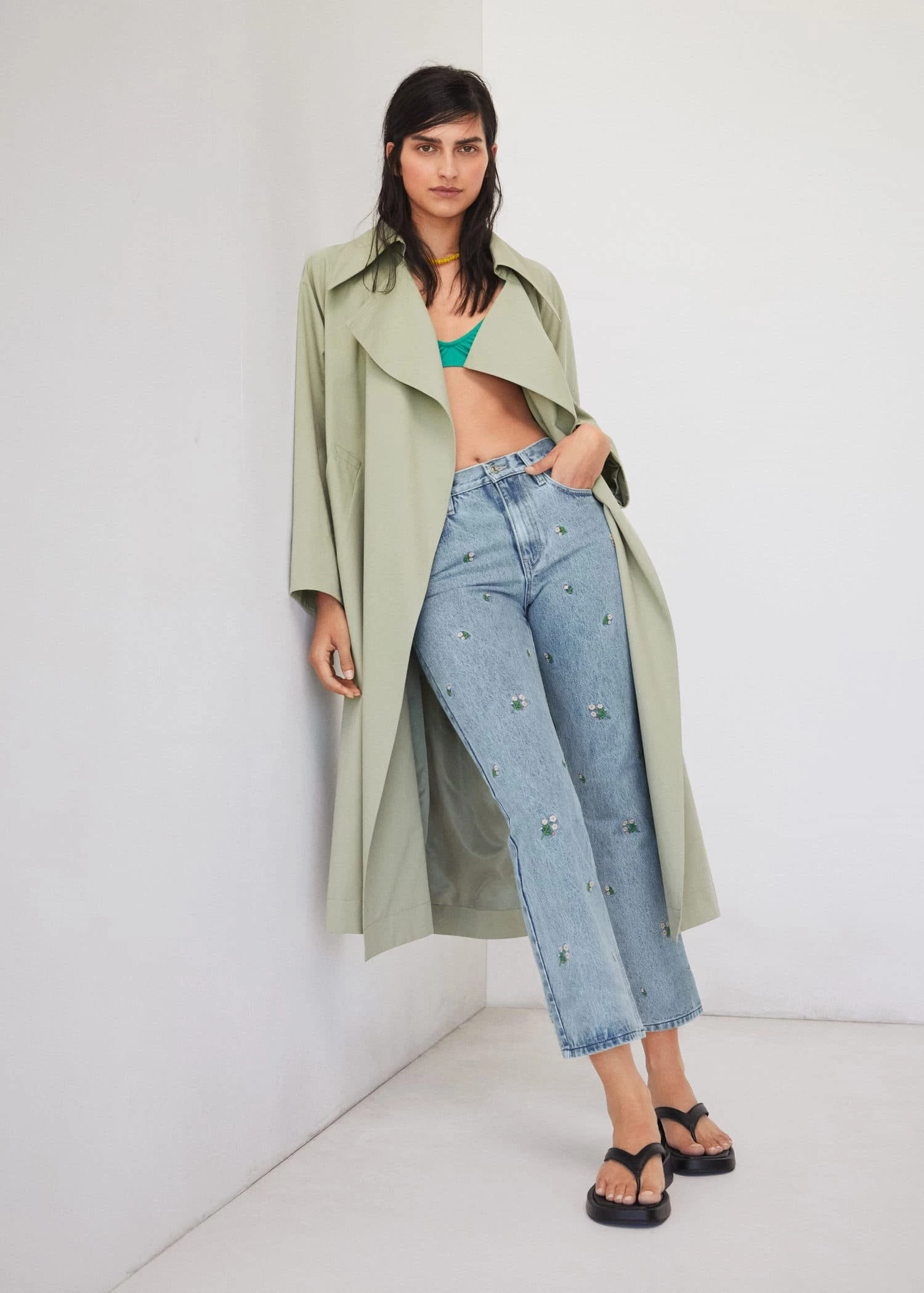 Mango Floral Embroidery Jeans Medium Blue 7 Mango Floral Embroidery Jeans Medium Blue - Image 6