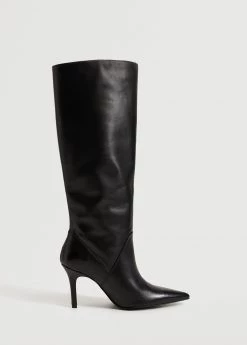 High Heel Leather Boot Black