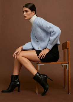 Squared Toe Leather Ankle Boots Black