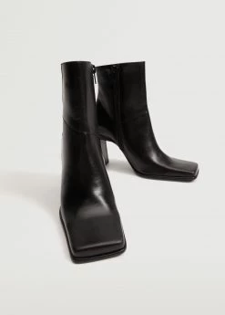 Squared Toe Leather Ankle Boots Black -Mango Shoes Sales unnamed file 1510