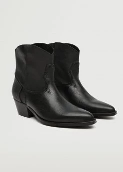 Mango Teen Leather Cowboy Ankle Boots Black