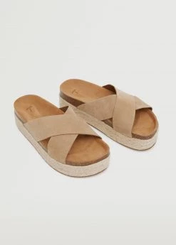 Mango Teen Esparto Leather Sandals Beige