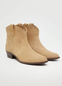 Mango Teen Leather Cowboy Ankle Boots Sand