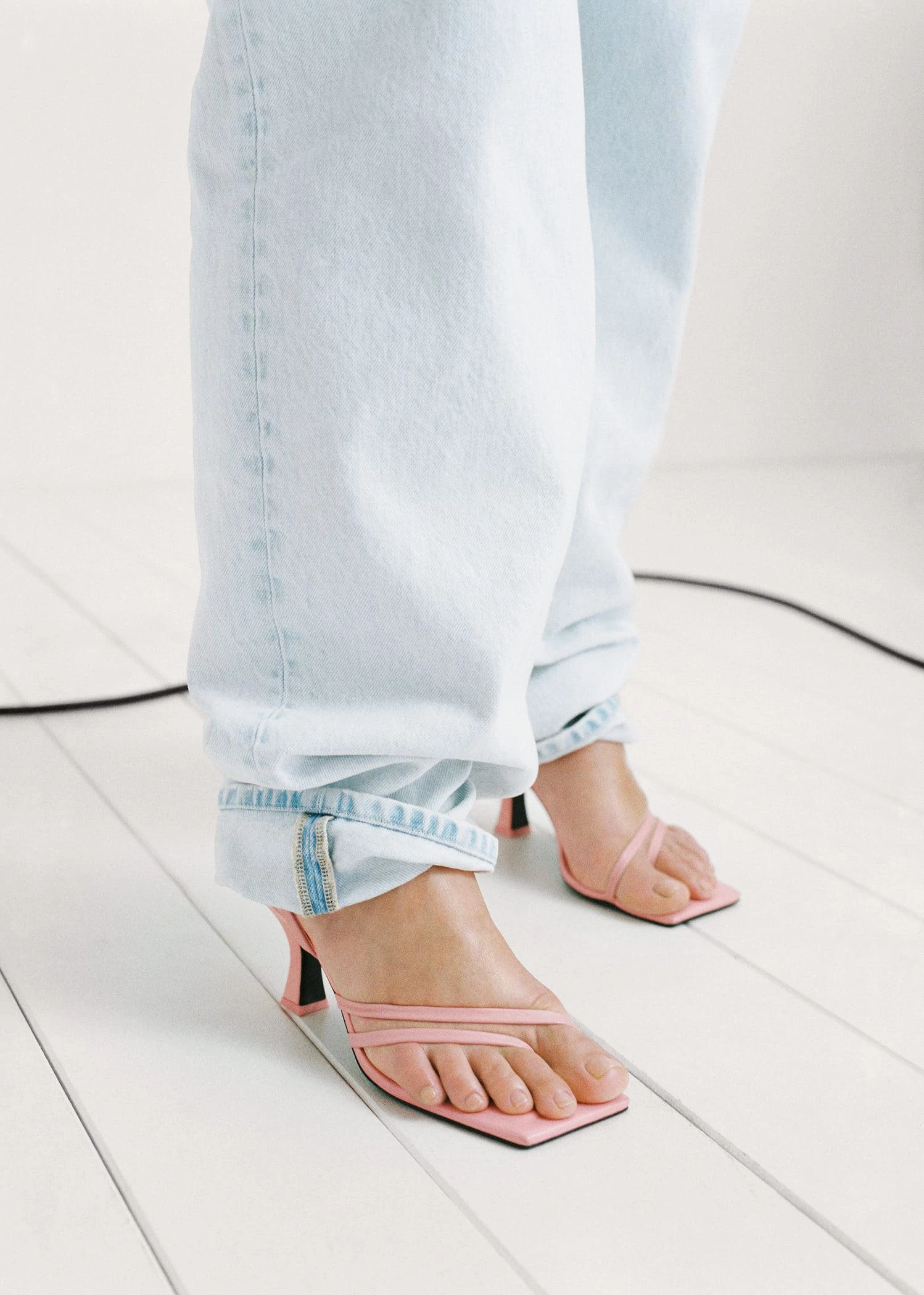 Straps Heel Leather Sandals Pastel Pink 8 Straps Heel Leather Sandals Pastel Pink - Image 6