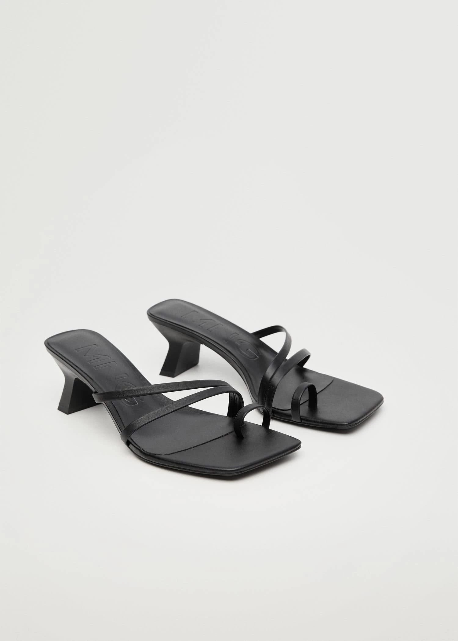 Straps Heel Leather Sandals Black 12 Straps Heel Leather Sandals Black - Image 10